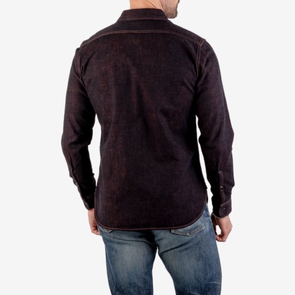 (NWT) Iron Heart 10oz Selvedge Denim Work Shirt - Indigo Overdyed Red (size M) - Picture 16 of 16
